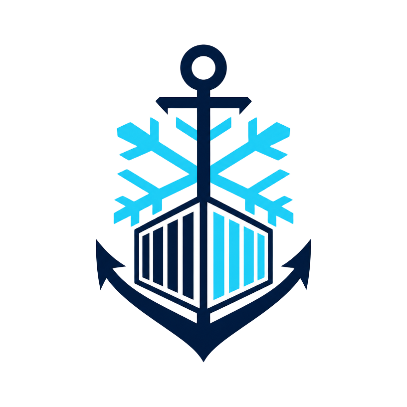 Port Logistics logo: an anchor fused with a snowflake and shipping container